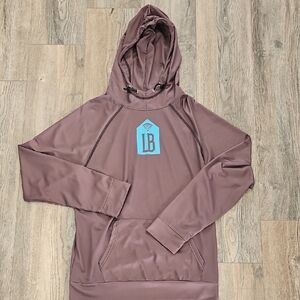 Beige Hooded Fishing Pullover with Blue Logo LIVE BOTTOM.